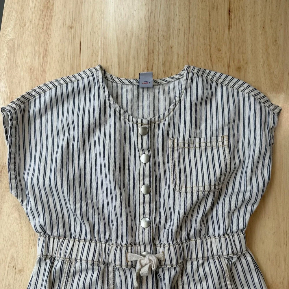 Old Navy Short-Sleeve Utility Pocket Romper Toddler‎ Girls White Navy Striped 4T